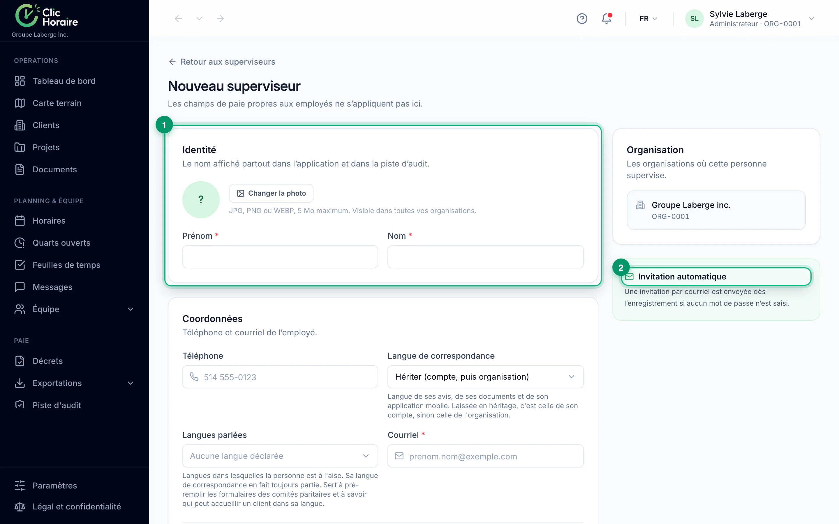Adding a supervisor · étape 3 : Create the record