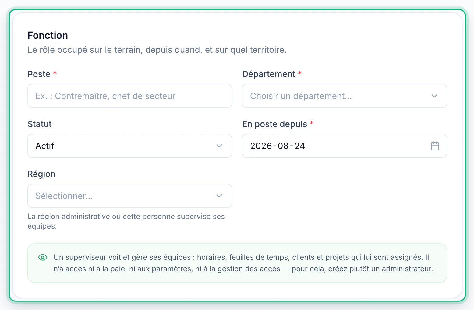 Adding a supervisor · étape 6 : Describe the position