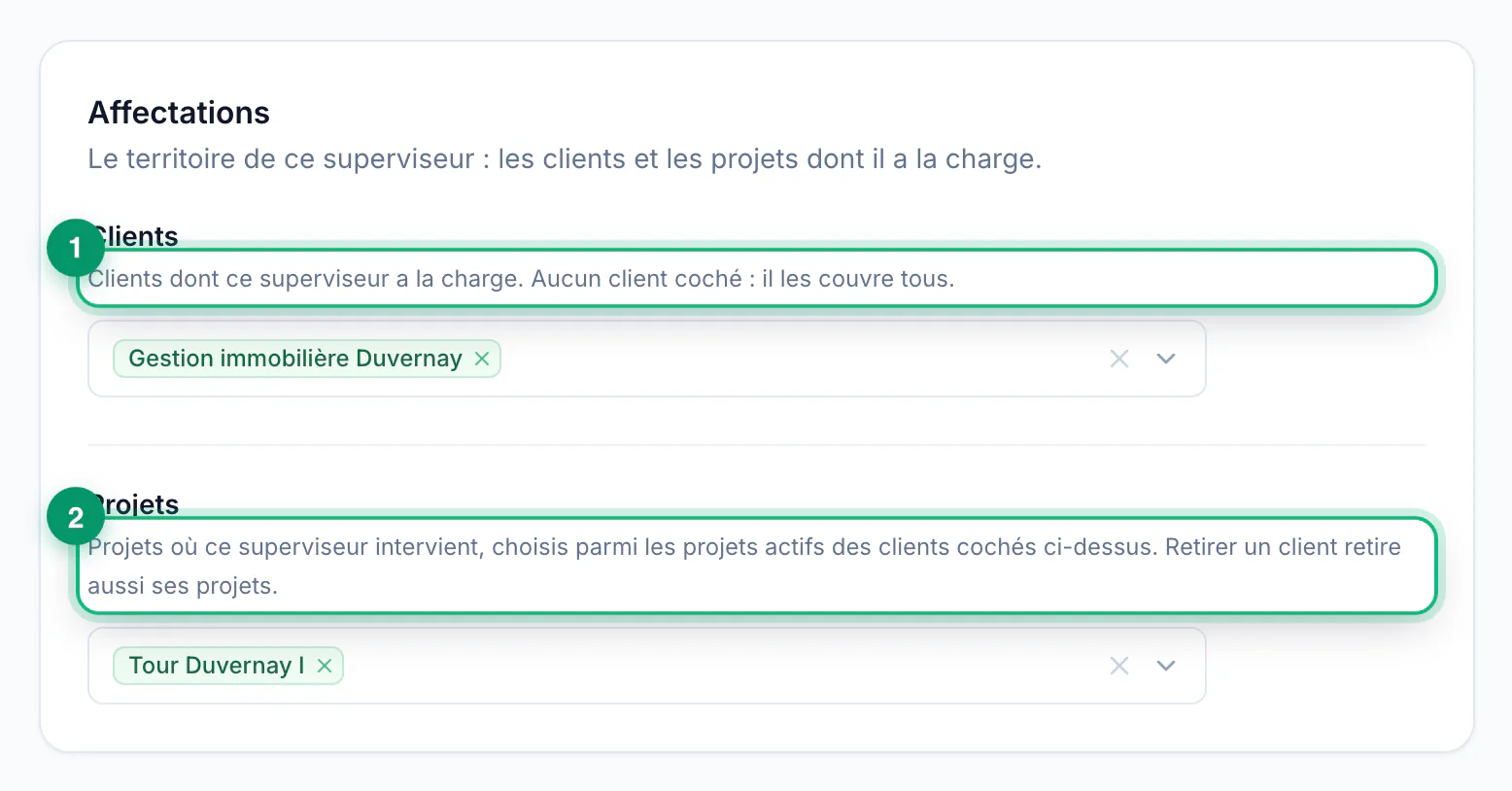 Adding a supervisor · étape 7 : Set the territory