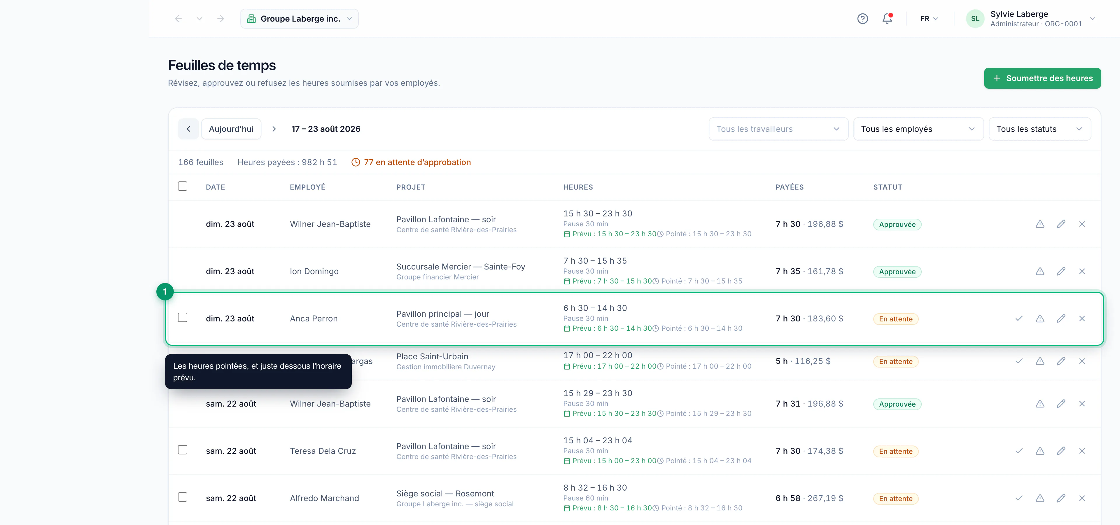 Approving a week of timesheets · étape 2 : Read a line