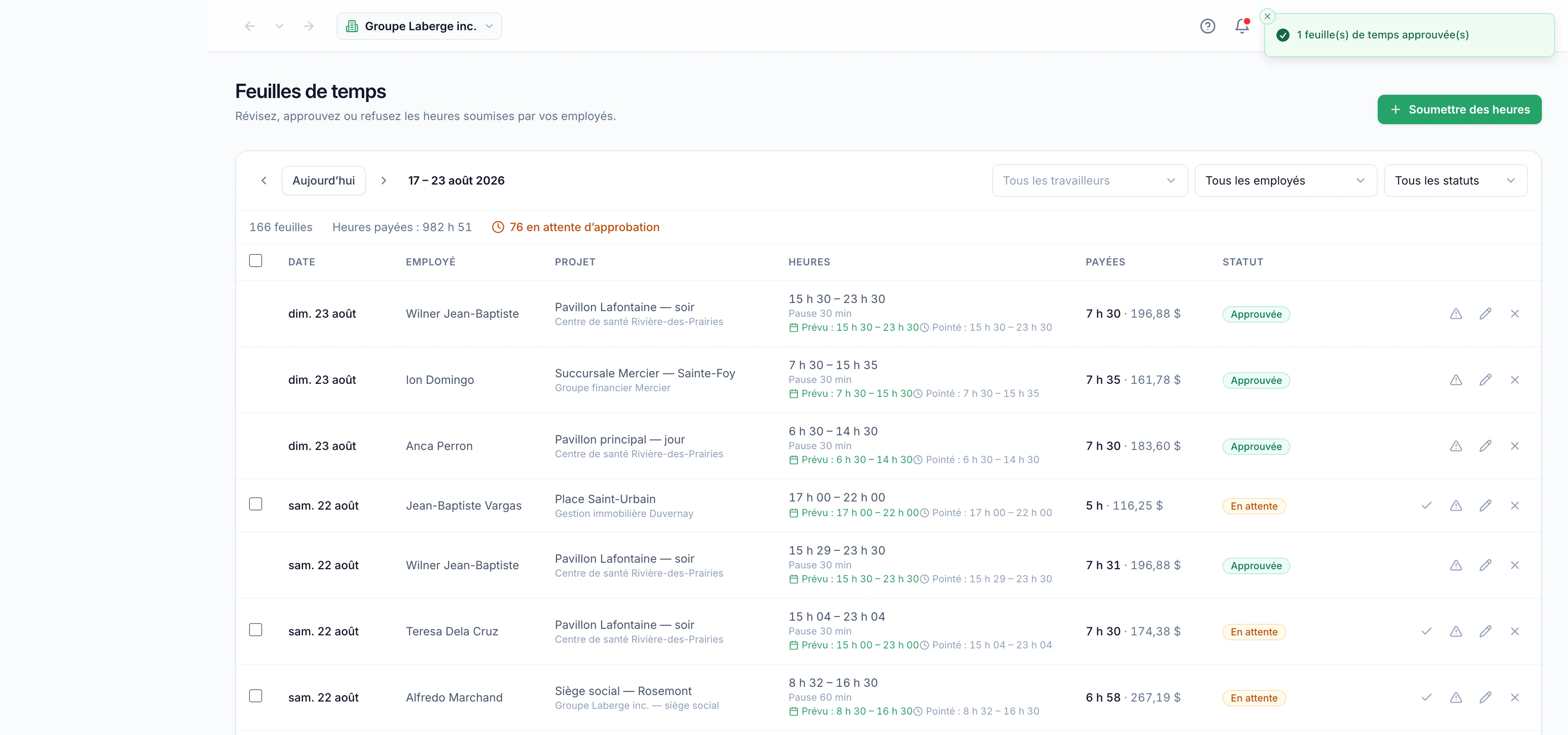 Approving a week of timesheets · étape 4 : Approve