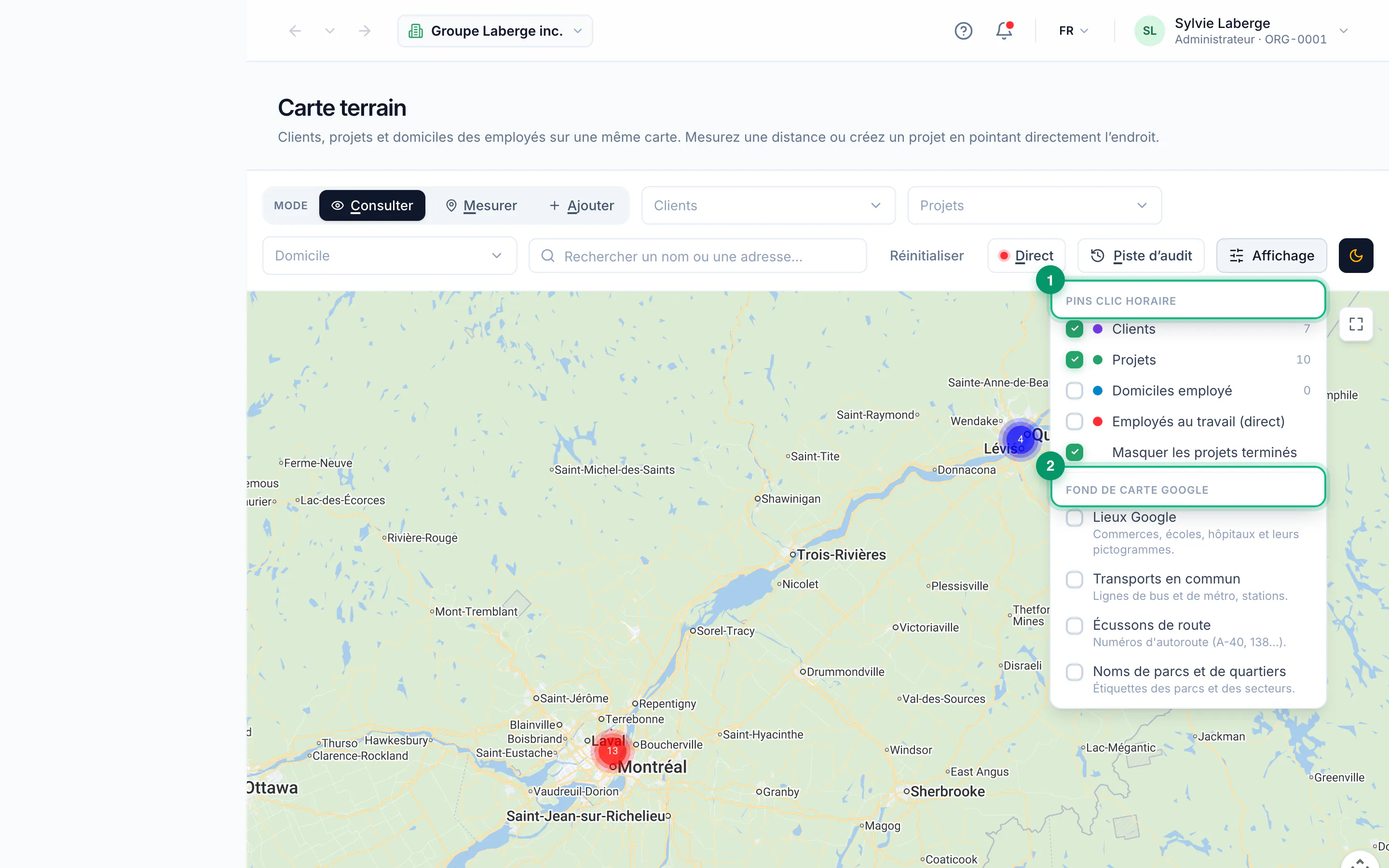 El mapa de terreno · El panel de visualización
