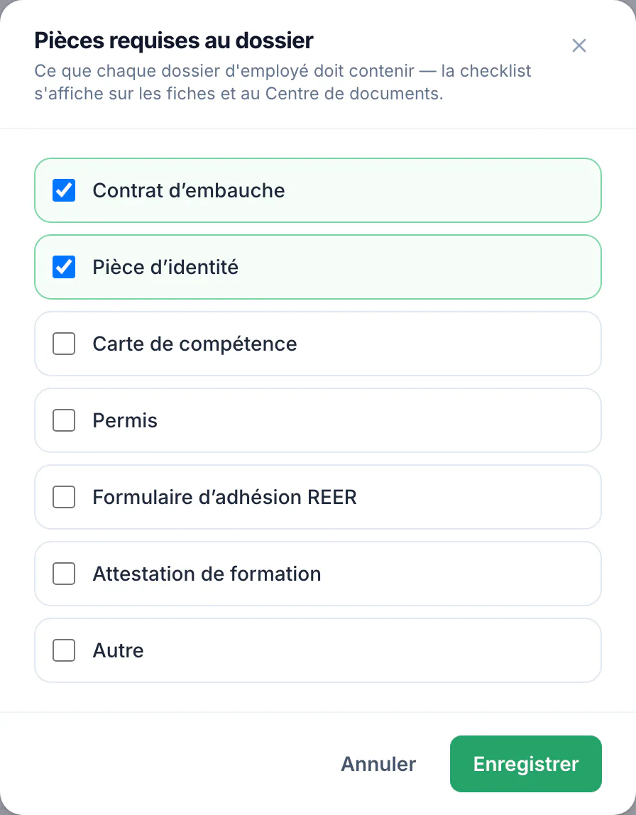 The document centre · Set the checklist