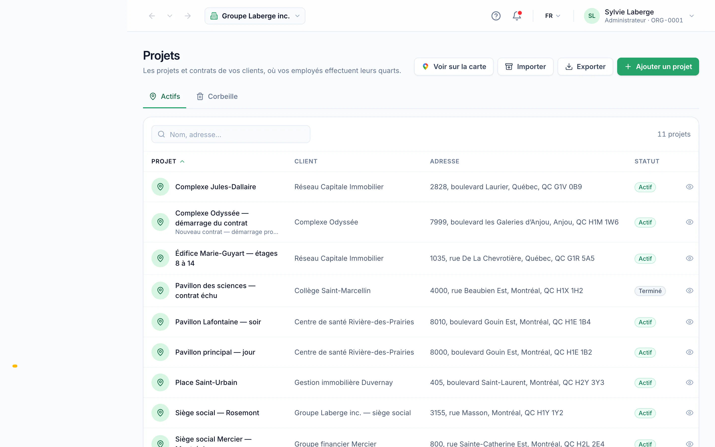 Clients et projets · vue d'ensemble