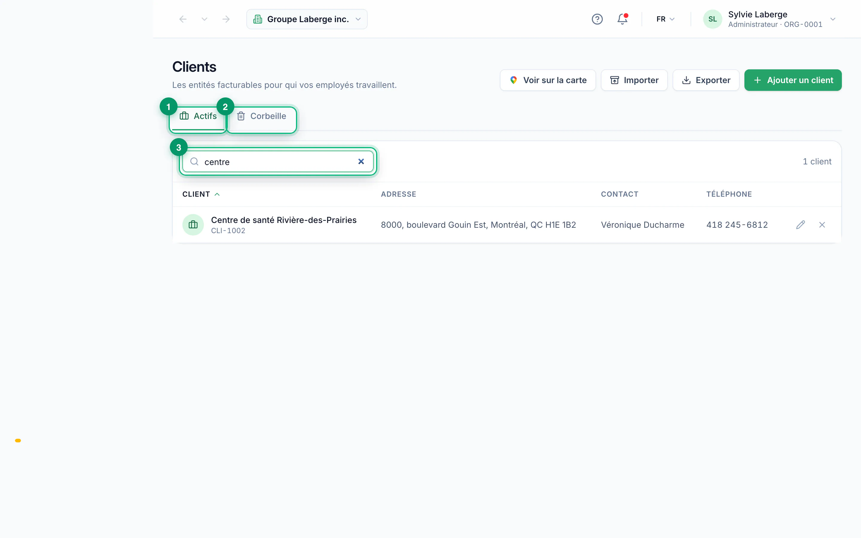 Clients et projets · La liste des clients