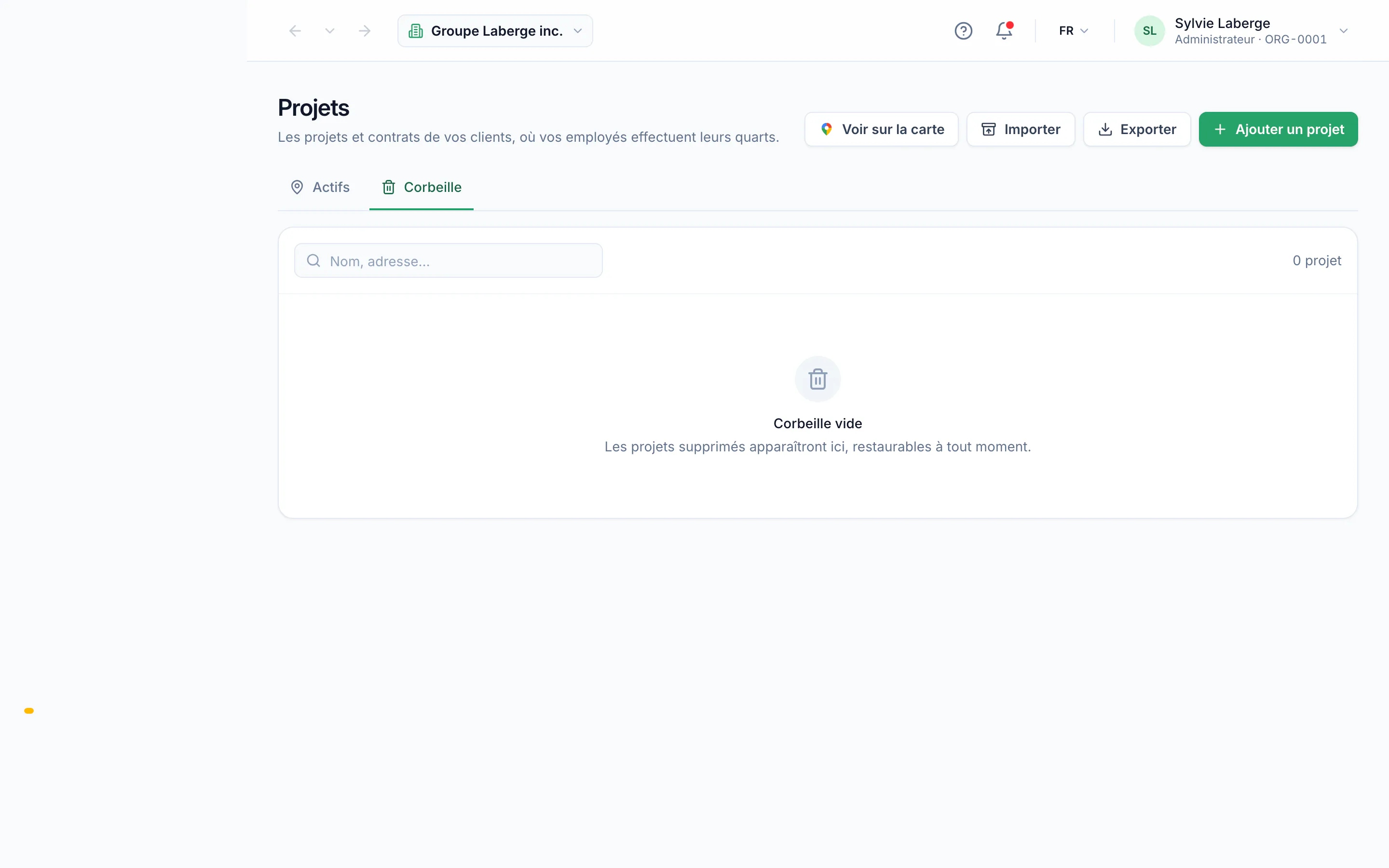 Clients et projets · La corbeille, et ce qui refuse de partir