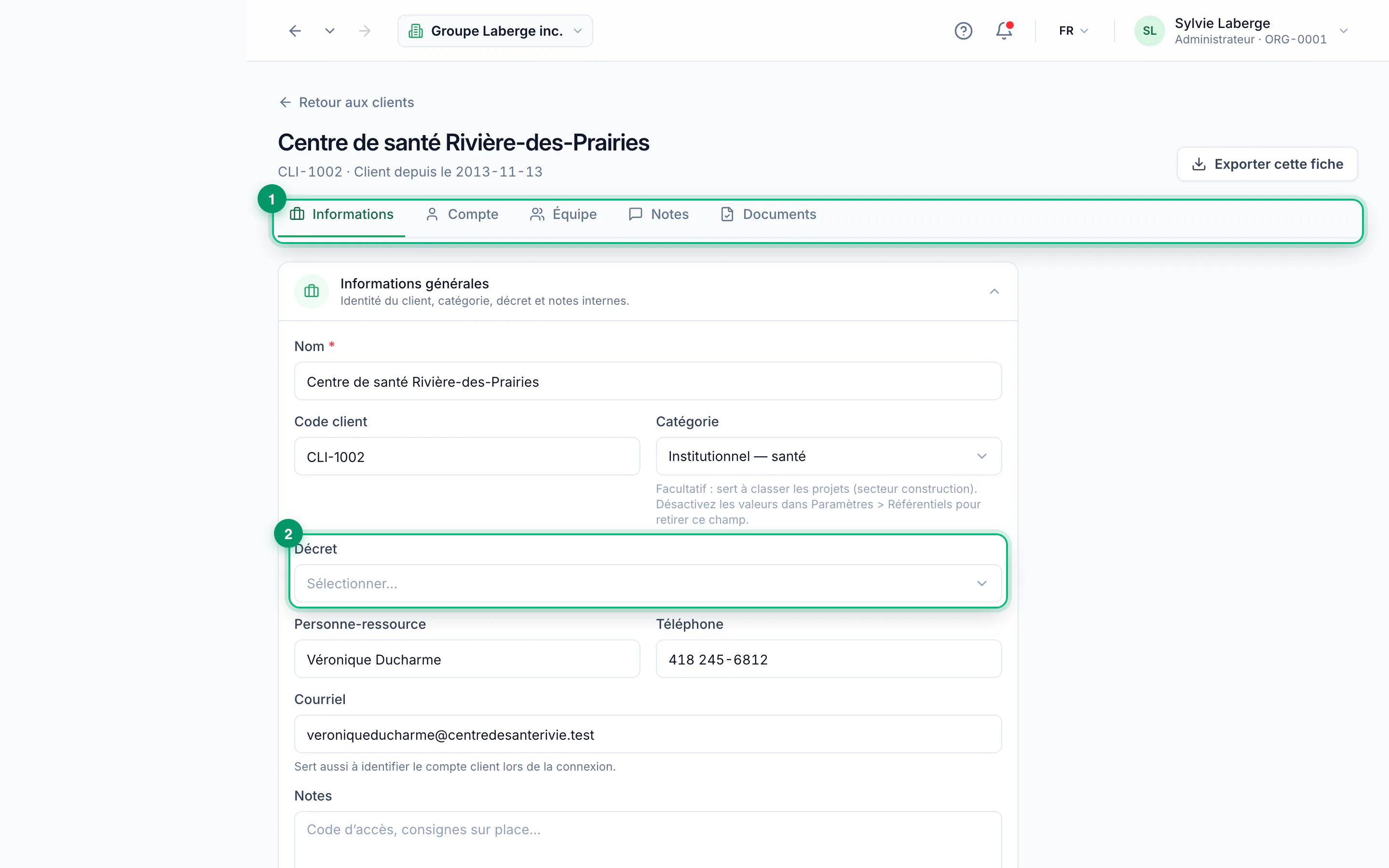 Clients et projets · La fiche d'un client