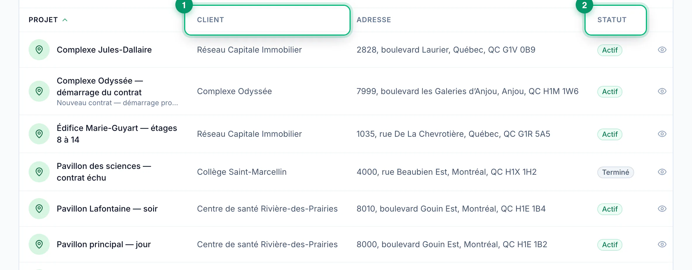 Clients et projets · La liste des projets
