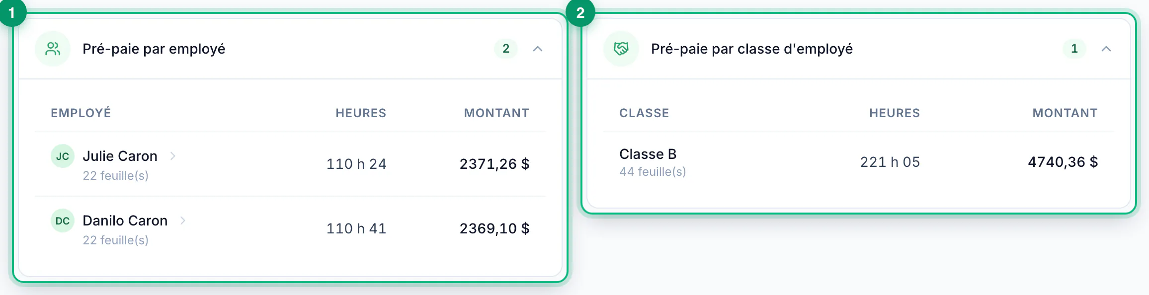 Clients et projets · La même paie, répartie deux fois