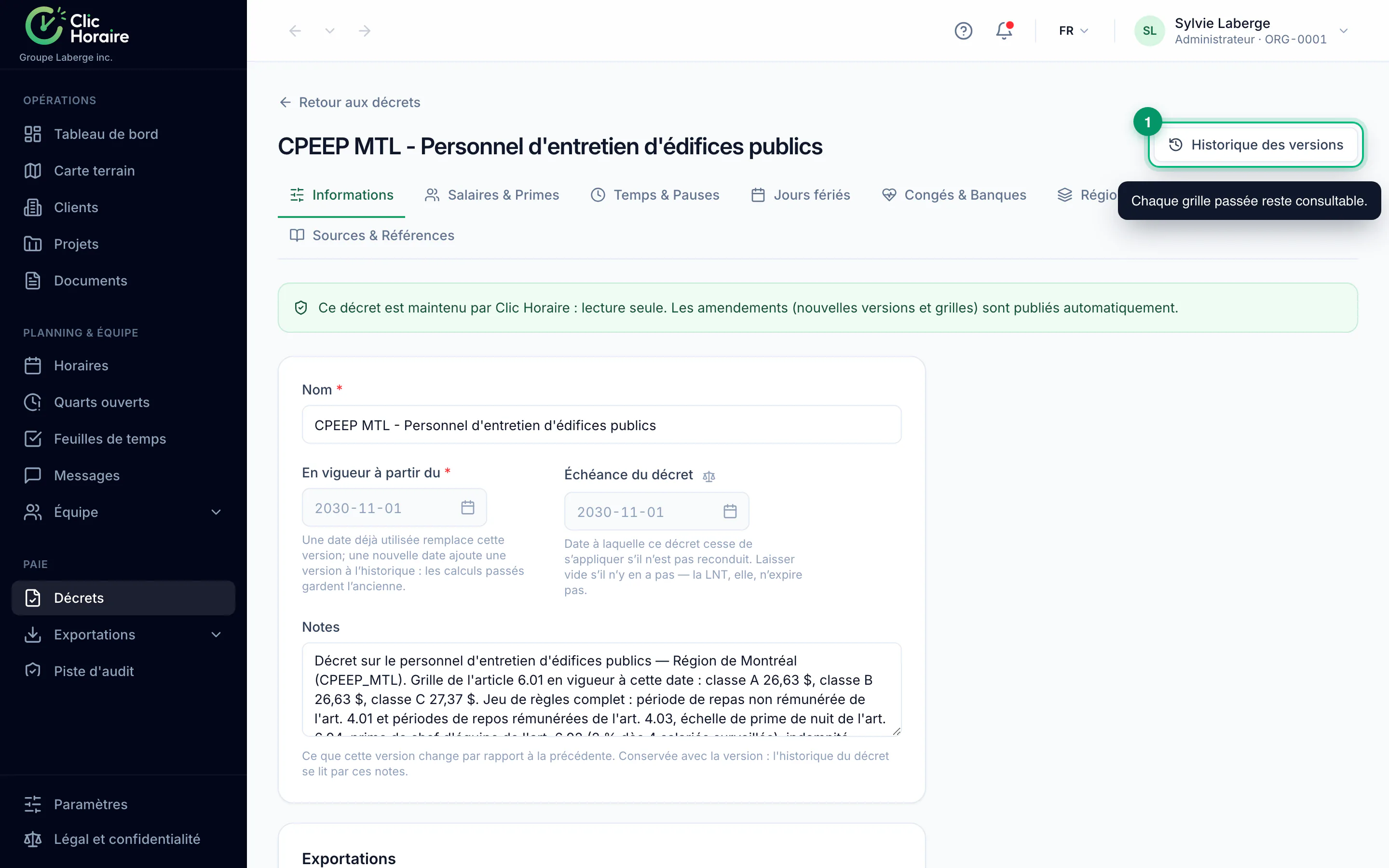Entender y seguir sus decretos · étape 4 : Consultar las versiones pasadas