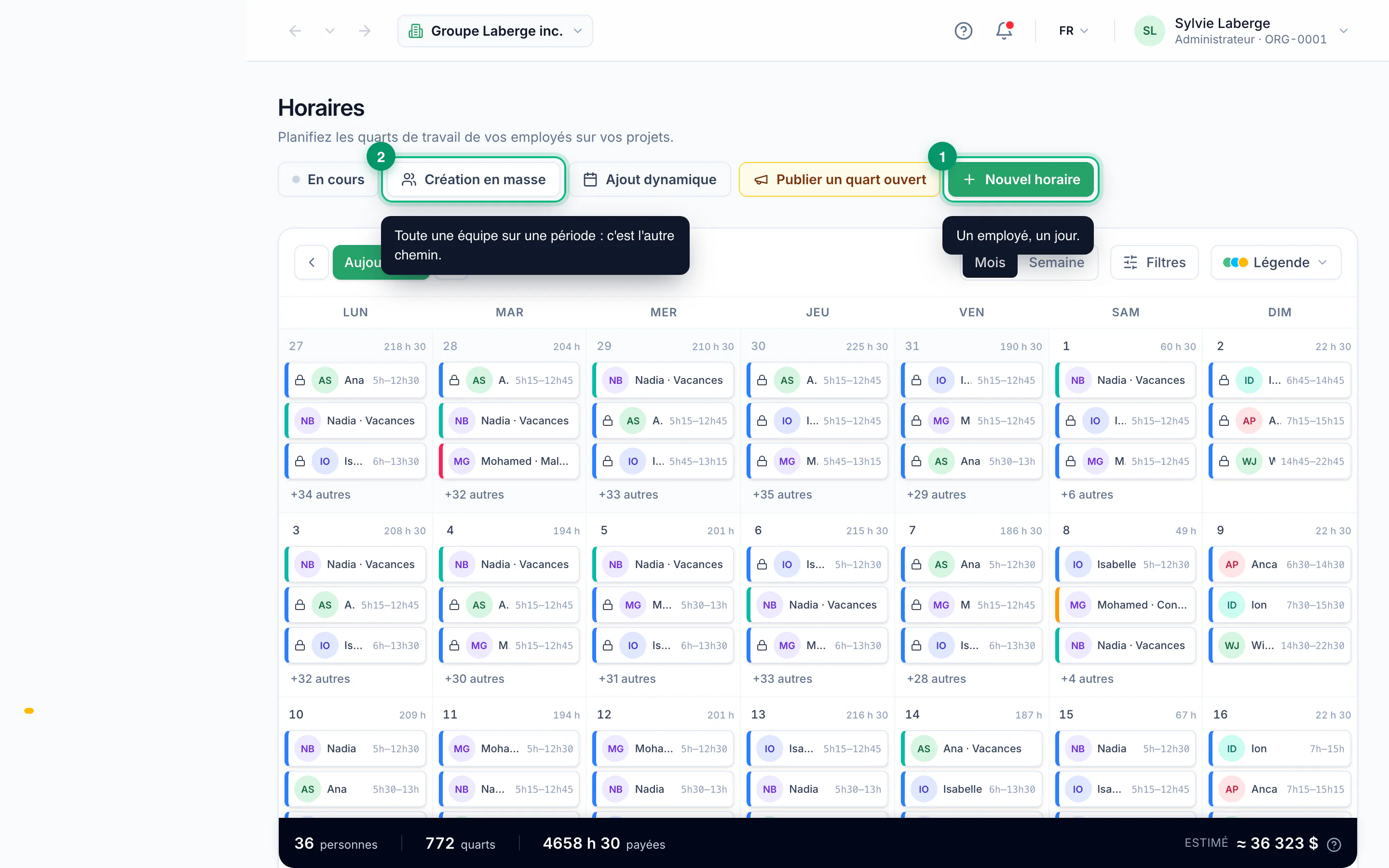 Building an employee's schedule · étape 1 : Pick the right entry point