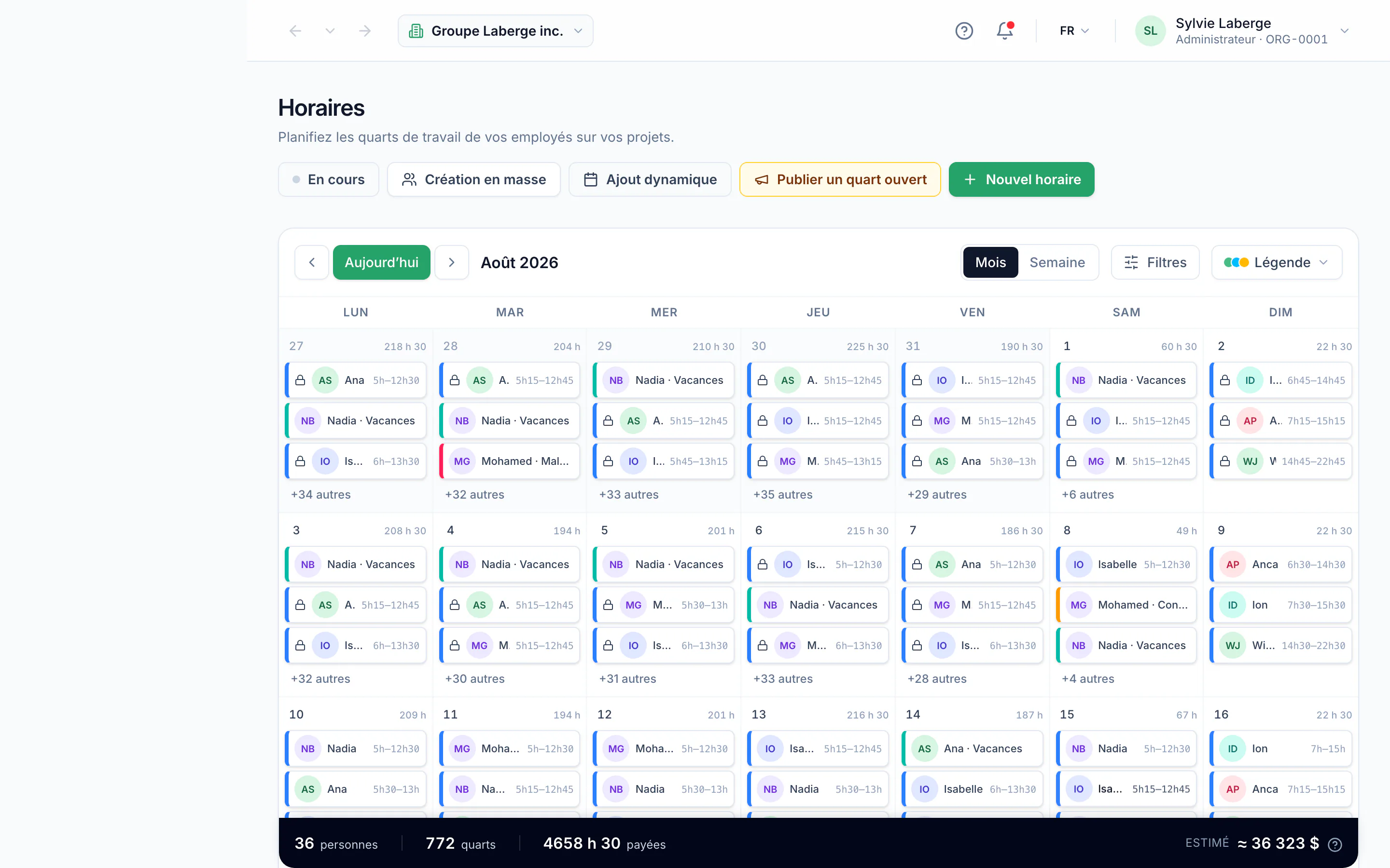 Building an employee's schedule · étape 7 : Create