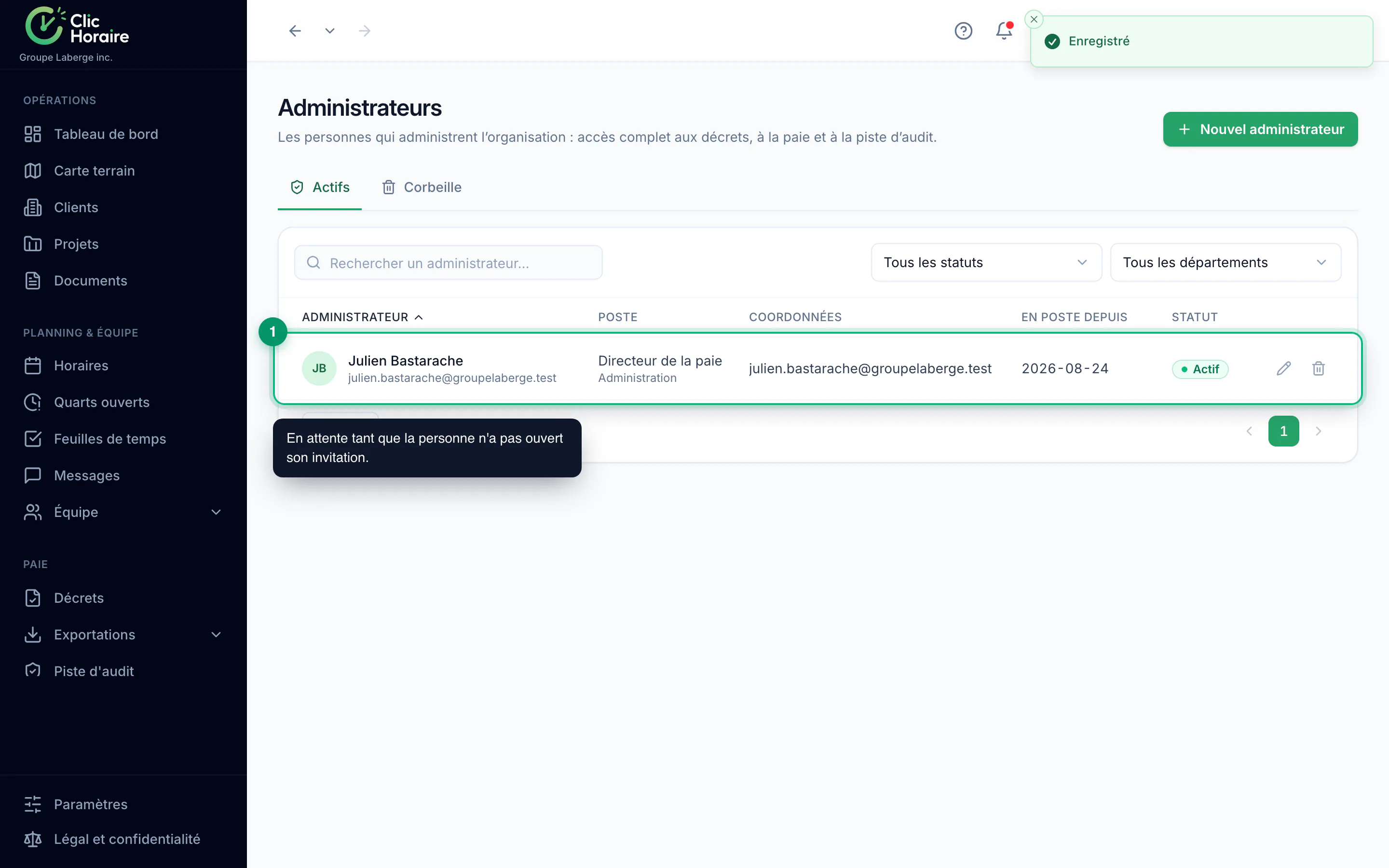 Invitar a un administrador y ajustar sus permisos · étape 7 : Verificar