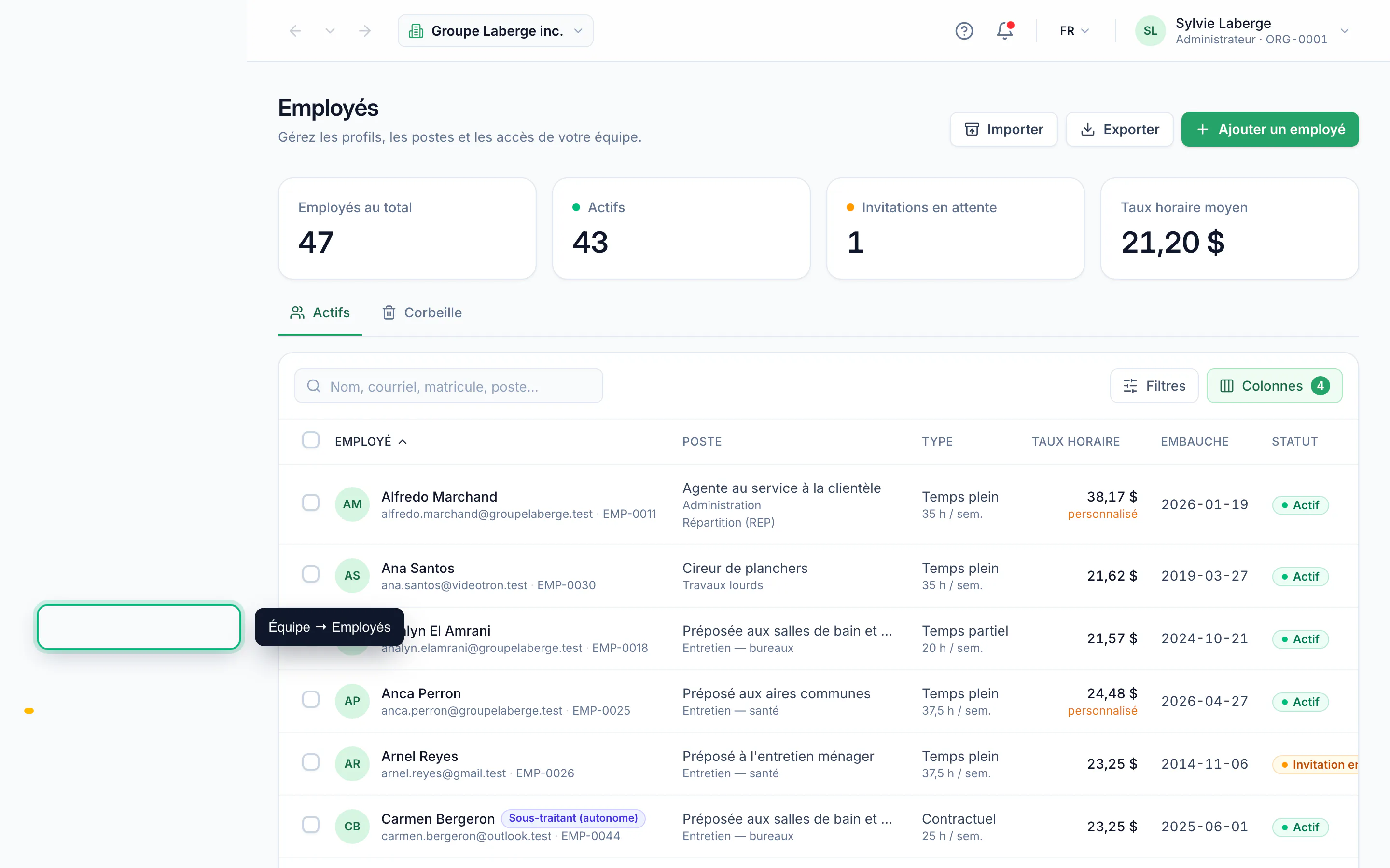 Modifier le taux horaire d'un employé · étape 1 : Ouvrir la liste des employés