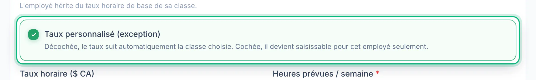Ouvrir l'exception de taux · vue rapprochée