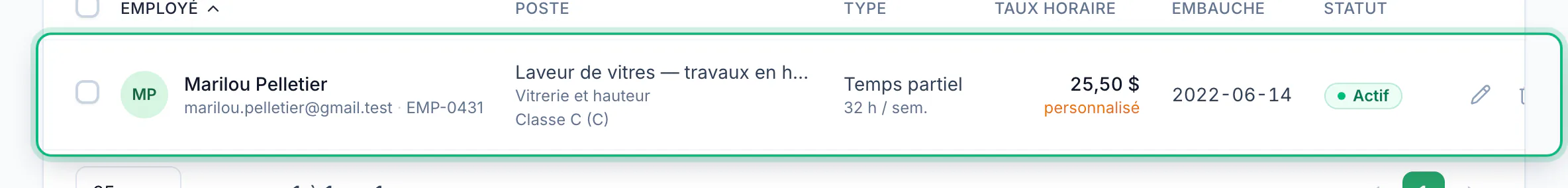 Vérifier dans la liste · vue rapprochée