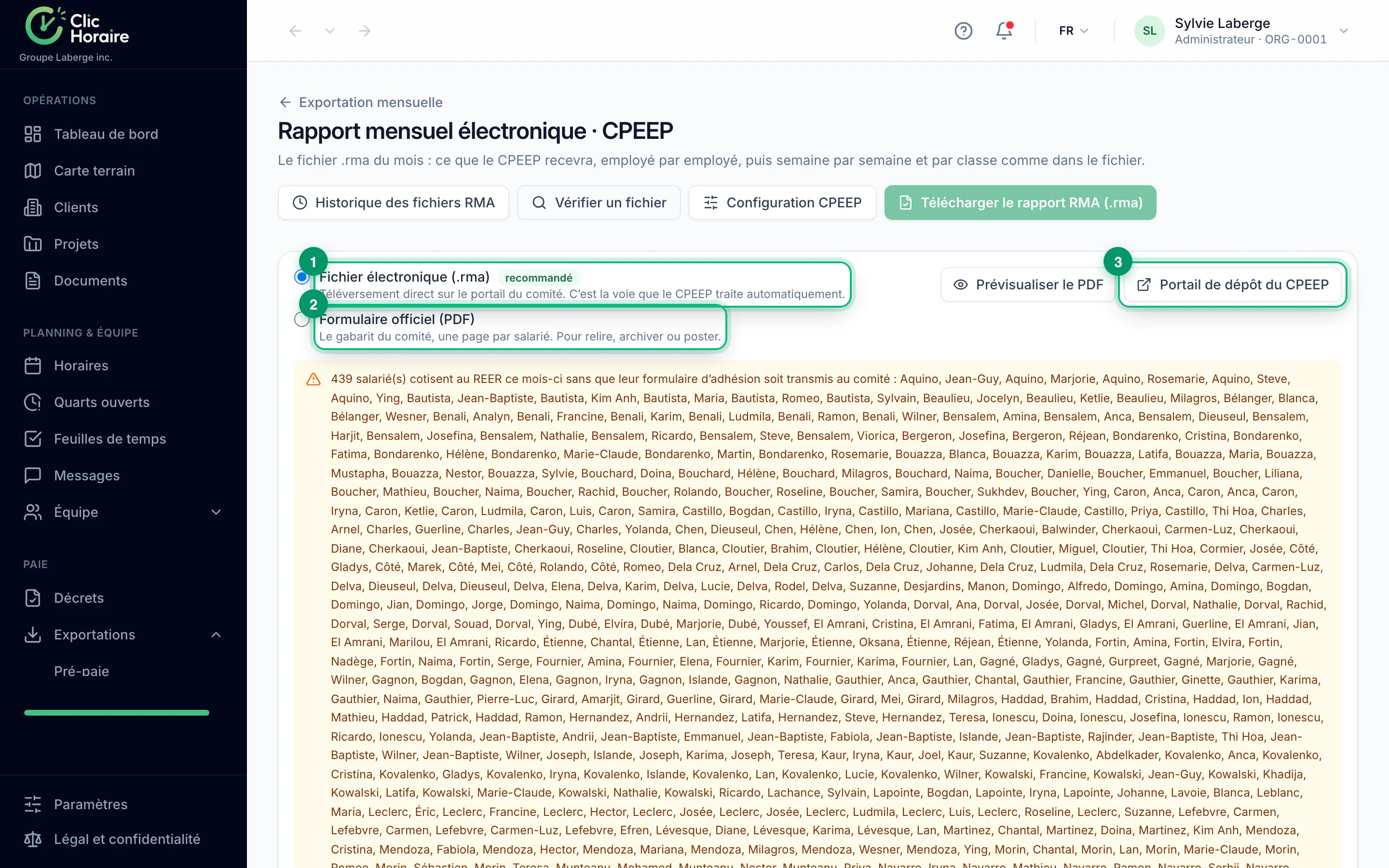 Producing the monthly CPEEP report · étape 3 : Choose the form of the filing