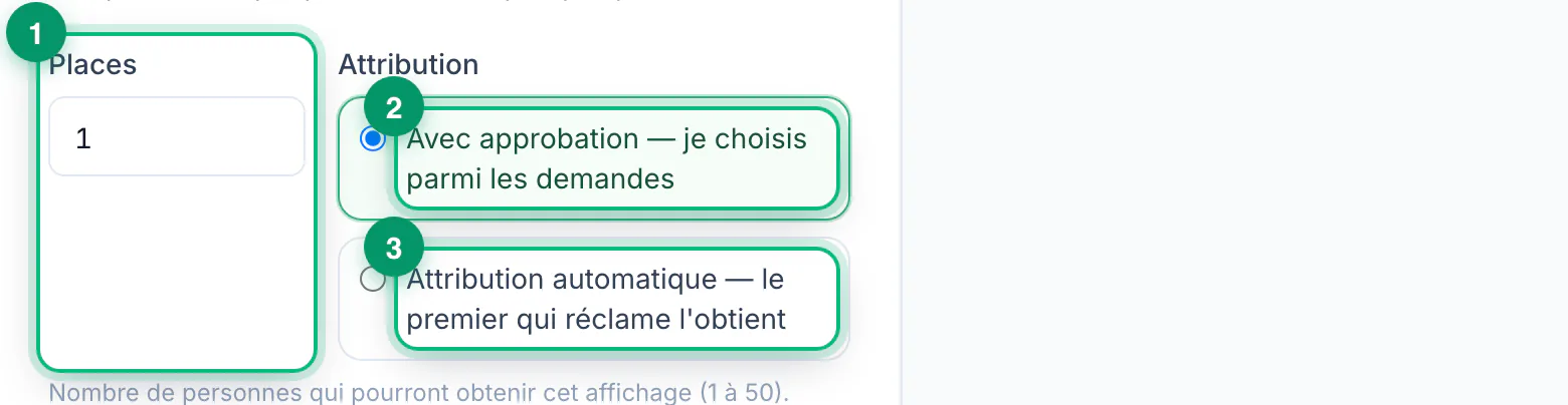 Publishing an open shift · étape 5 : Spots and assignment mode