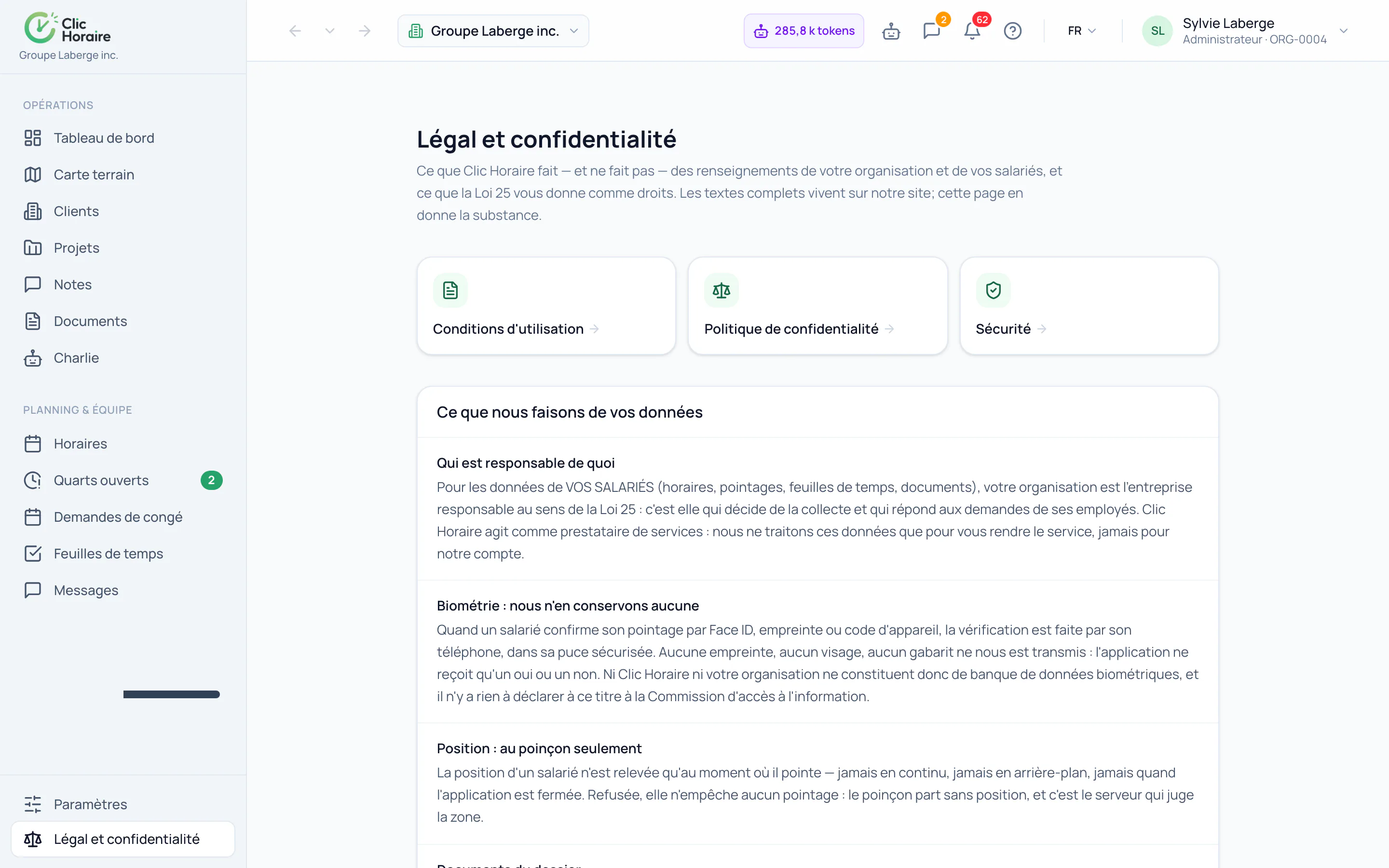 Qué hace Clic Horaire con sus datos · vue d'ensemble