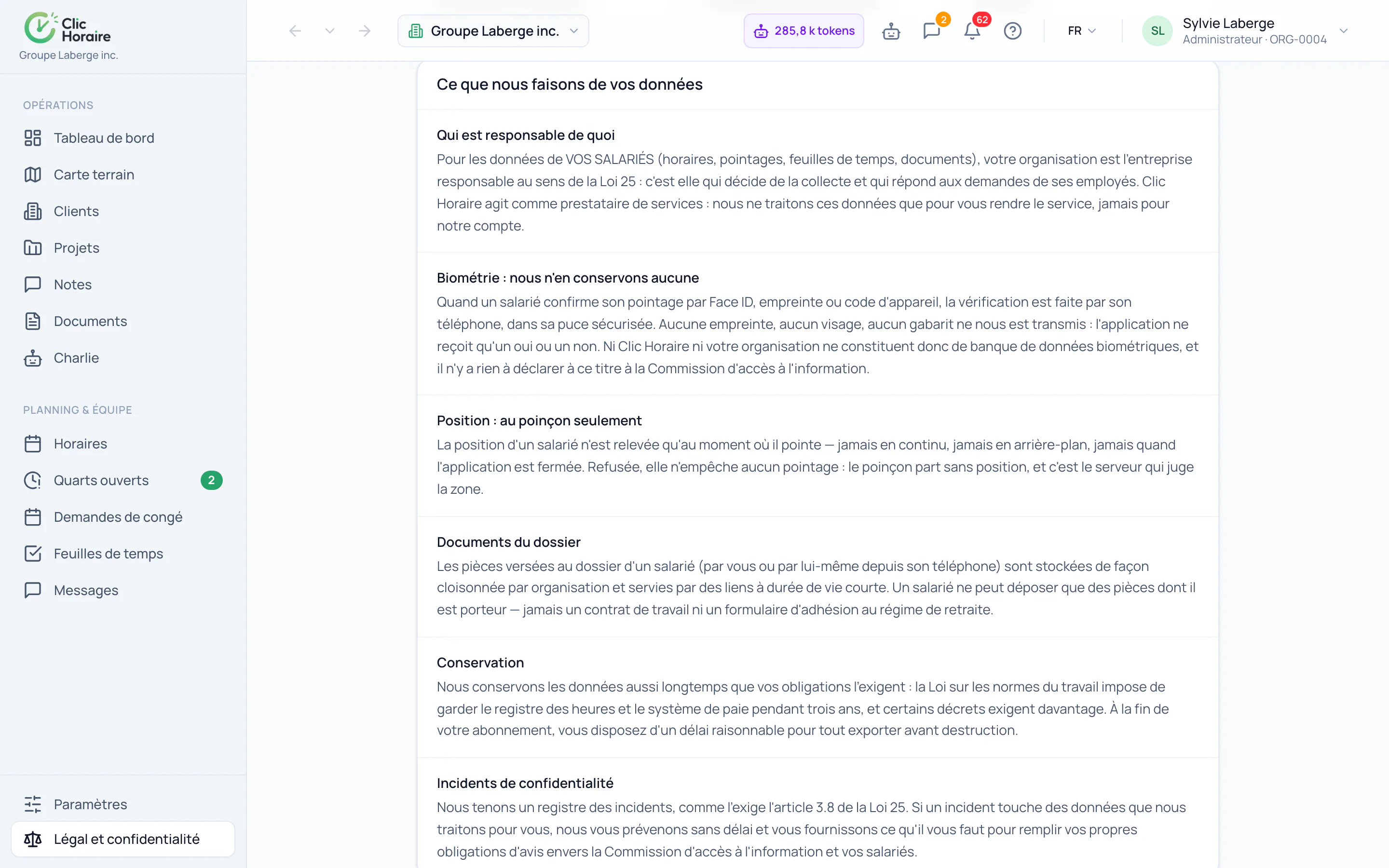 Qué hace Clic Horaire con sus datos · Quién responde de qué