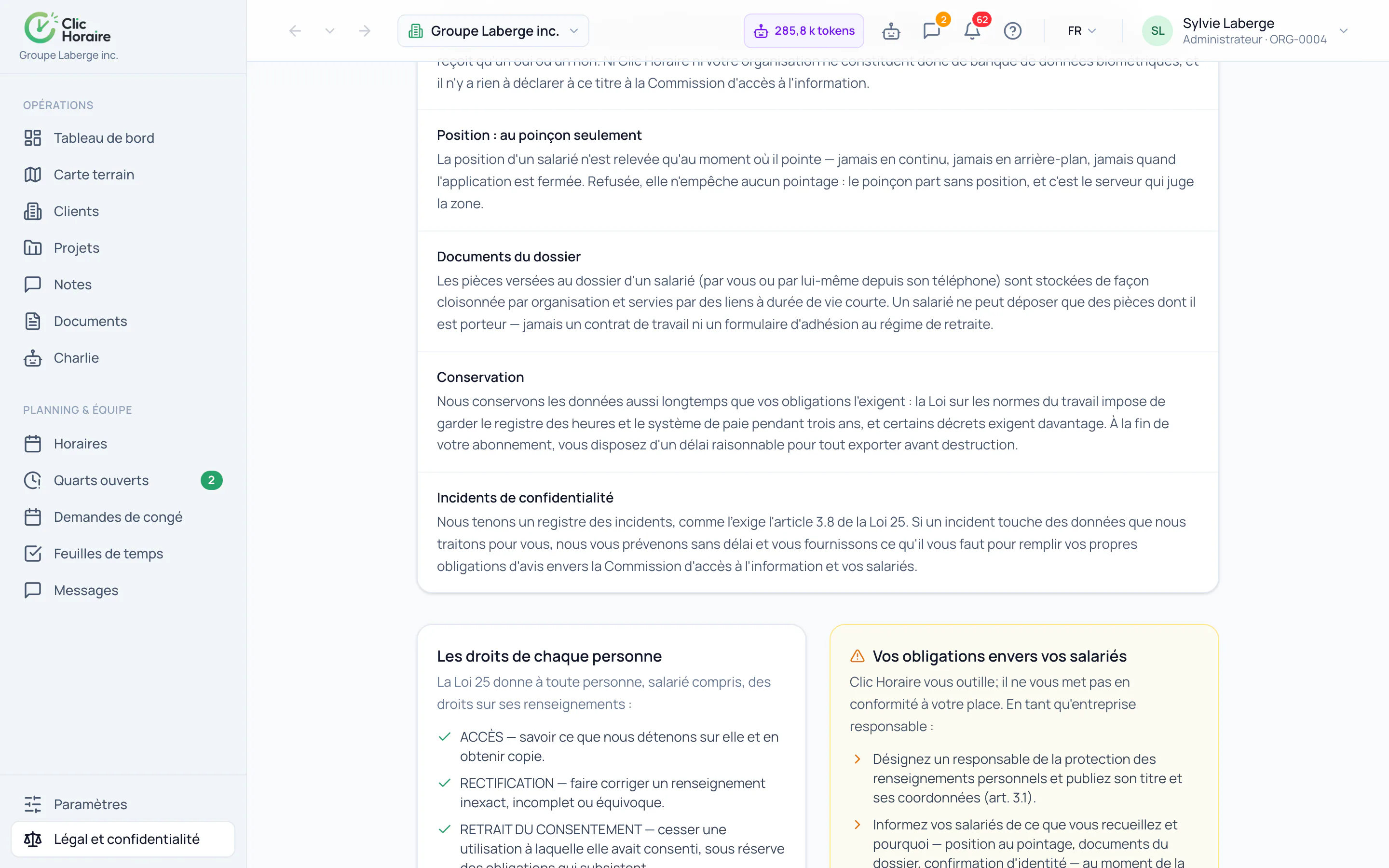 Qué hace Clic Horaire con sus datos · La posición, solo en el momento del fichaje